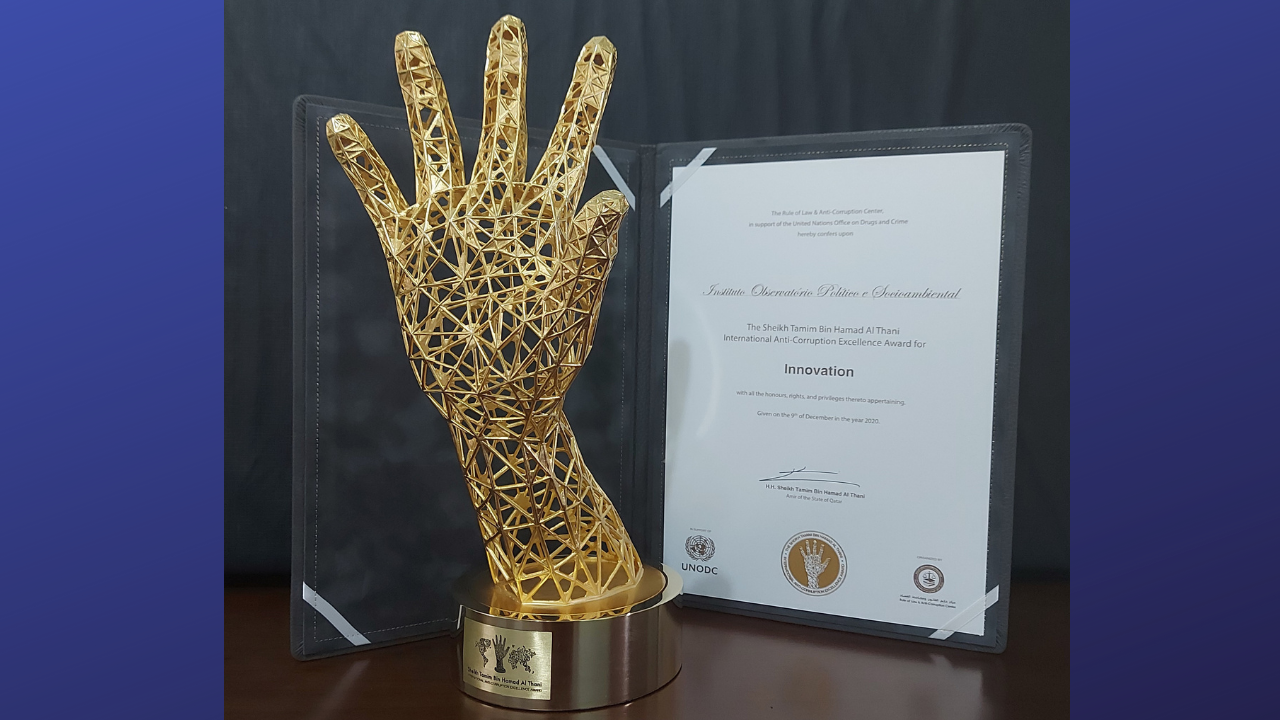 O troféu de excelência em anticorrupção já está no Instituto OPS
